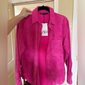 Zara Hot Pink Corduroy Button Down